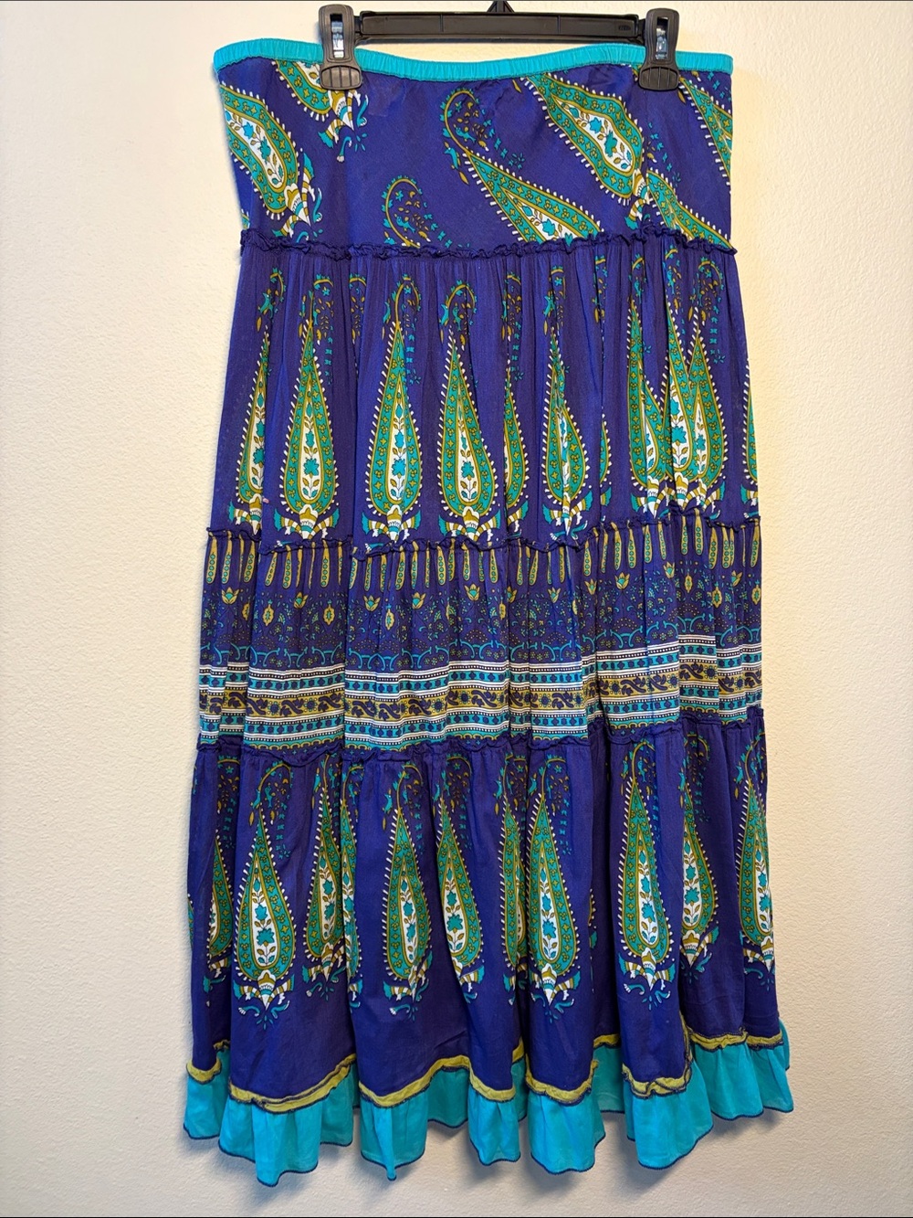 Dress Barn Blue and Teal Paisley Maxi Skirt